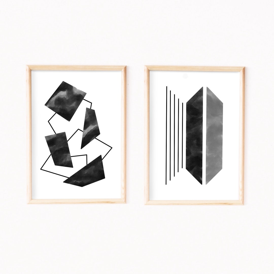 Abstract Black and White Printable Wall Art, Geometric Art Prints, Mid ...
