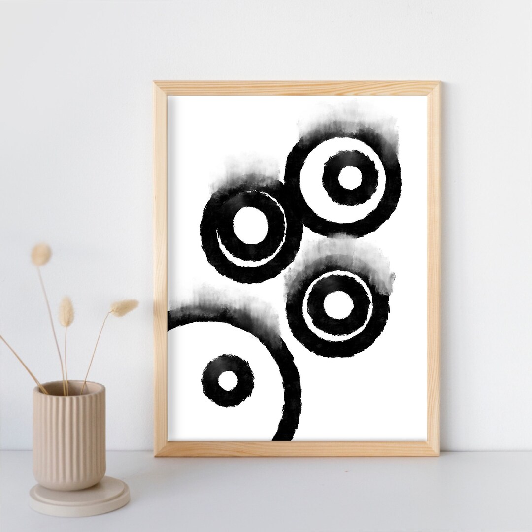 Black and White Circle Printable Wall Art, Abstract Wall Decor ...