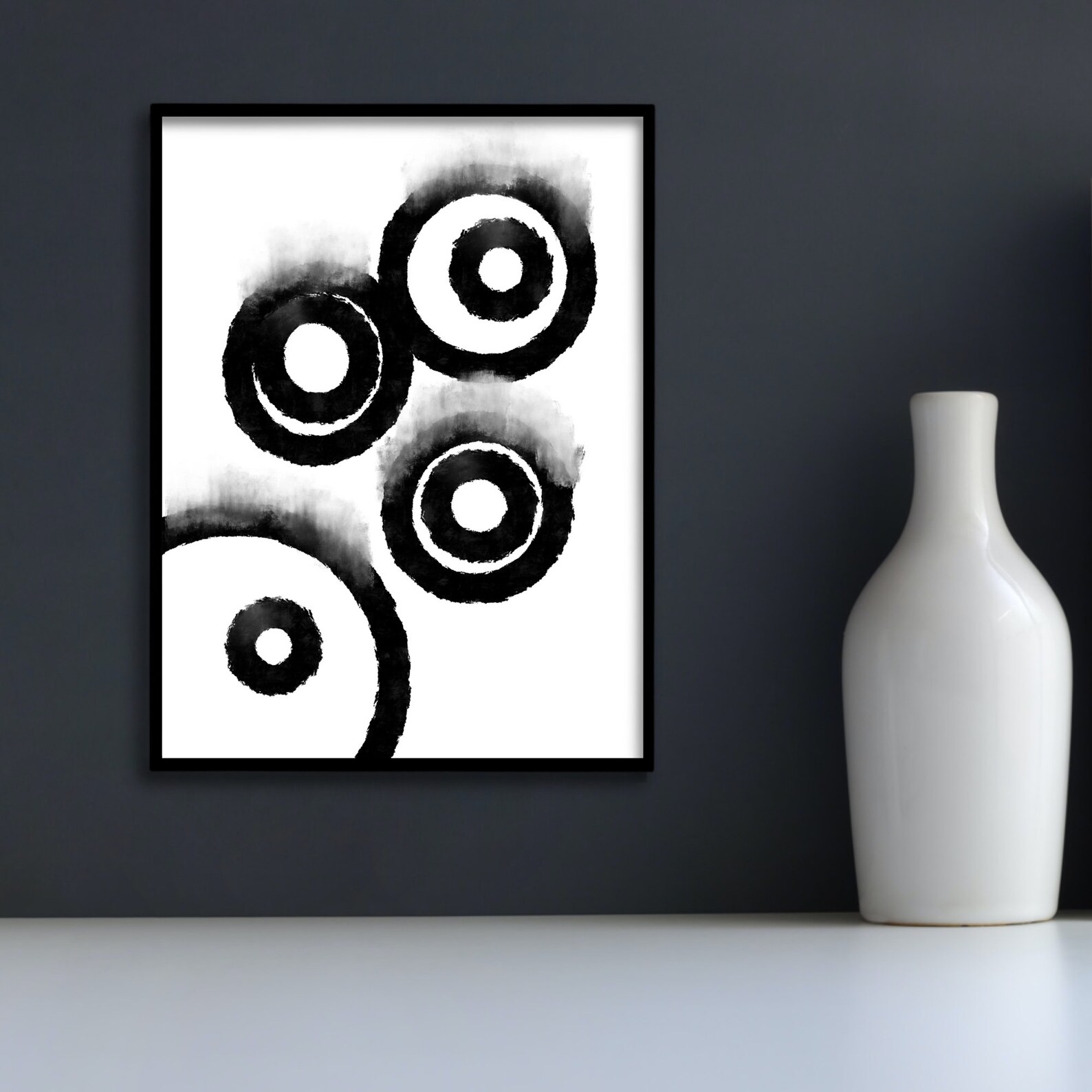 Black and white circle printable wall art abstract wall | Etsy