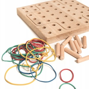 Geoboard / Geoplan aus Holz + Solitär, abnehmbare Stifte, Montessori, CE