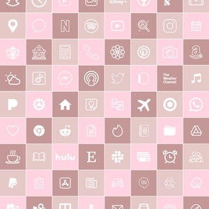 May include: A grid of 64 white icons on a pink and brown background. The icons represent popular social media platforms, apps, and websites, including Snapchat, Instagram, Facebook, Twitter, YouTube, TikTok, Spotify, and more.