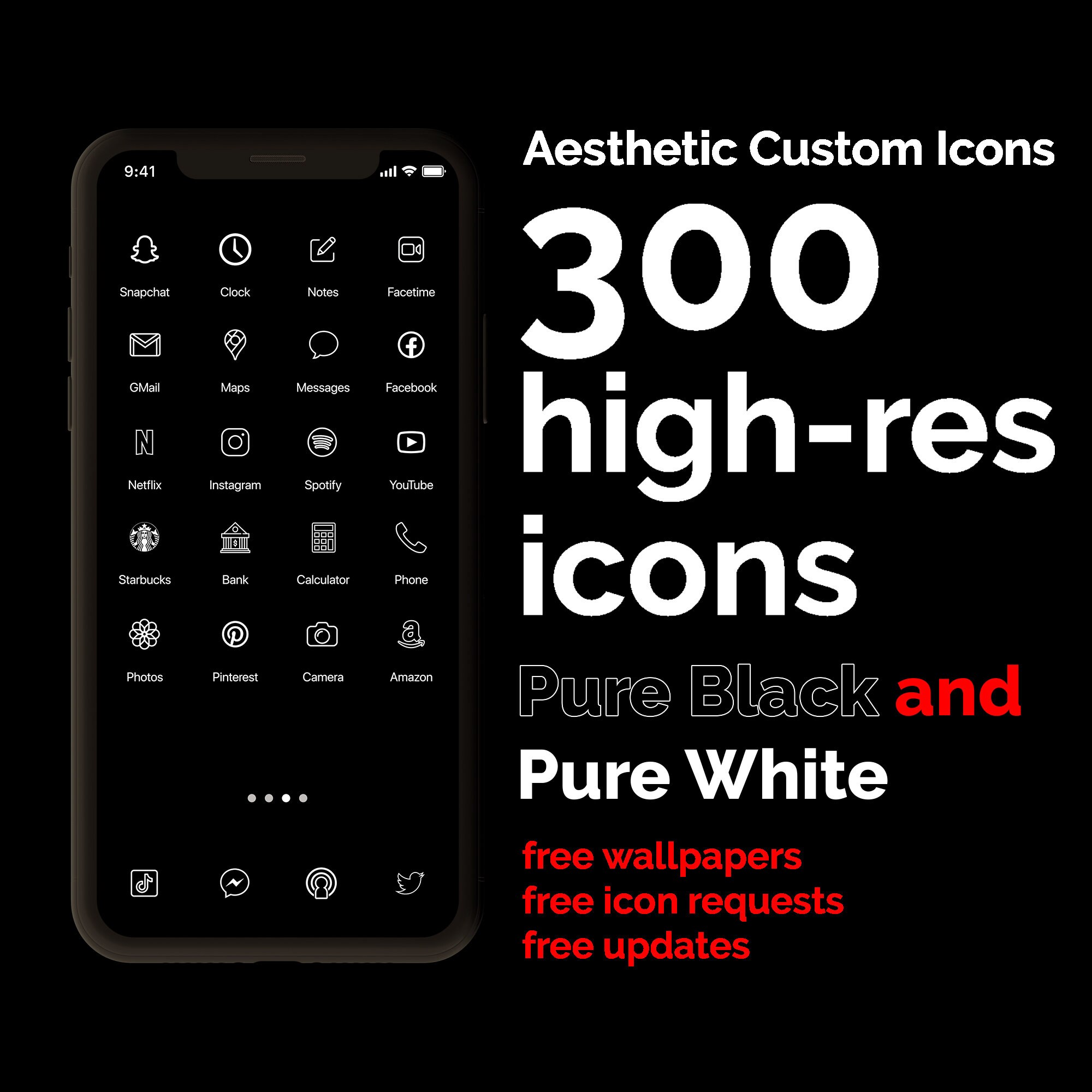 Black And White 300 Aesthetic Custom App Icons Pack Iphone Etsy