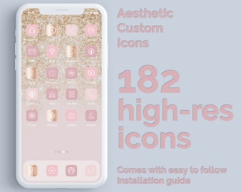 Pink Rose Gold iPhone App Icons | iOS 14 Theme, Minimalist (Digital Download)