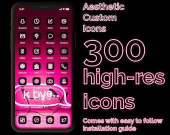 Neon Pink | 300 Aesthetic Custom App icons pack | iPhone iOS 14 | Minimal App Covers | Minimalistic Retro | Futuristic | Wallpapers