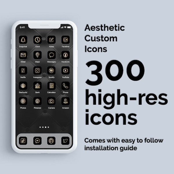 Black and Gold  | 300 Aesthetic Custom App icons pack | iPhone iOS 14 | Free updates | Minimal App Covers iOS Icon Pack | App Shortcuts