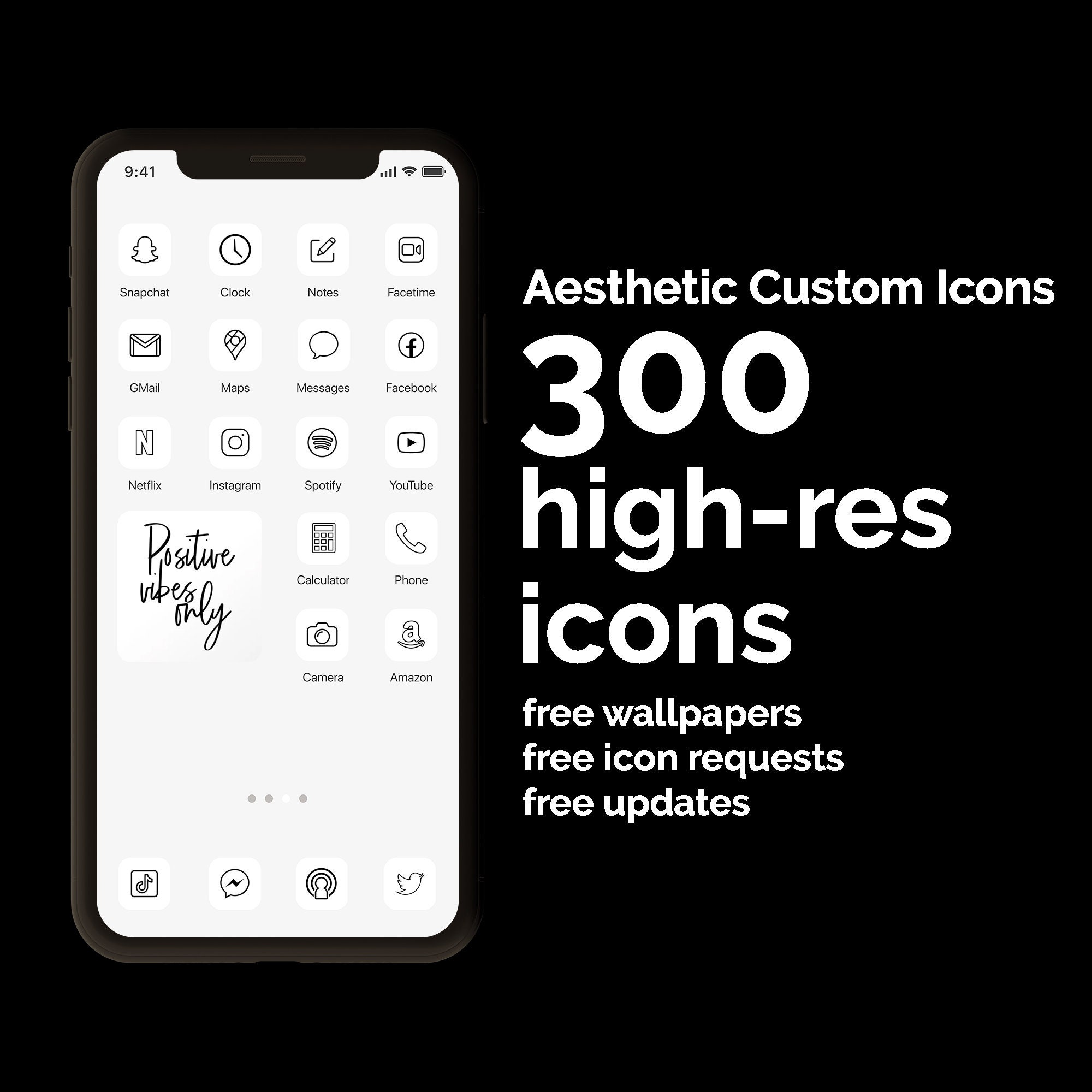 White And Black 300 Aesthetic Custom App Icons Pack Iphone Etsy Ireland