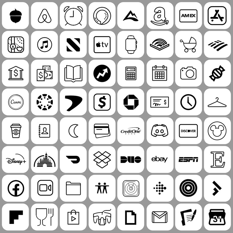 White and Black 300 Aesthetic Custom App Icons Pack Iphone Etsy