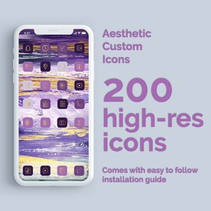 Lavish in Amethyst and Gold | 200 Aesthetic Custom Theme App icons pack | iPhone iOS 14 | Minimal Lifestyle App Covers | February Birthstone