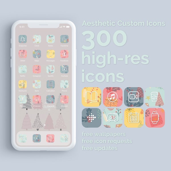 Christmas Cutie | 300 Aesthetic Custom App icons pack | iPhone iOS 14 | Free updates | Minimal App Covers | Christmas App Icons | Cute Icons