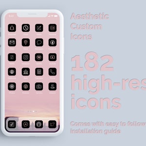 Black Pink  | 182 Aesthetic Custom App icons pack | iPhone iOS 14 | Free updates | Minimal App Covers iOS Icon Pack | App Shortcuts