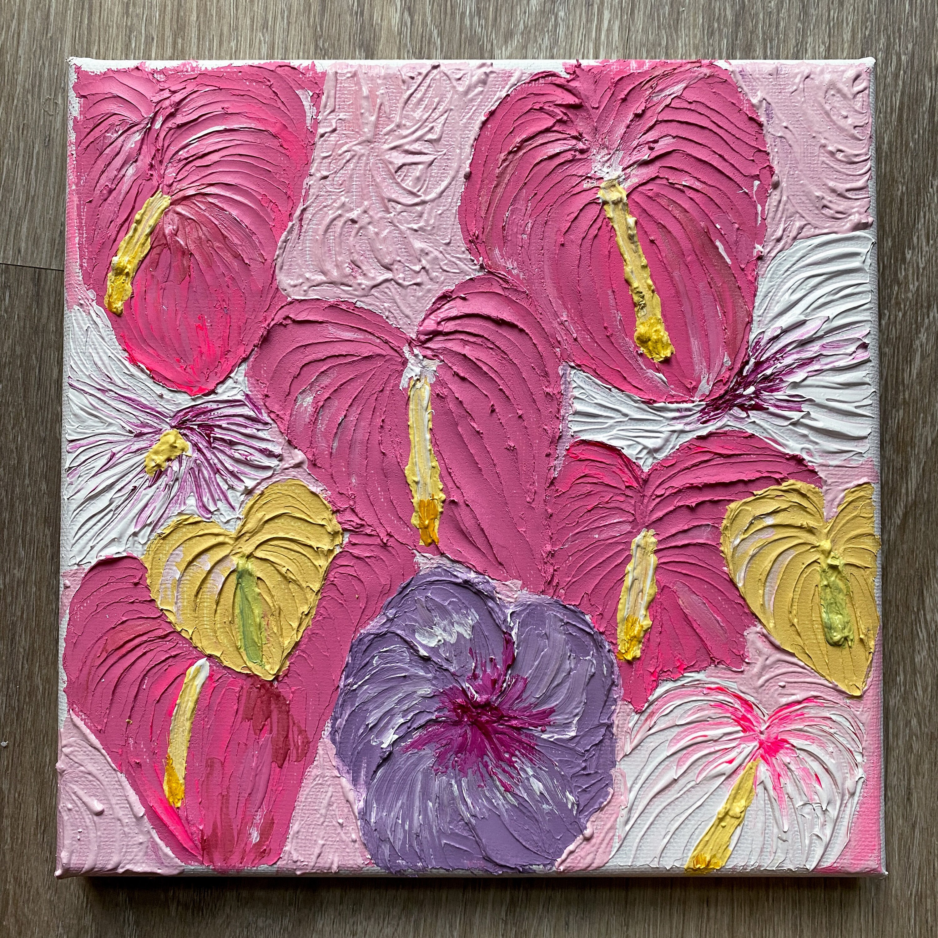 Tropical Flowers in pink Thick Paint Art Canvas 88 Wall Decor Etsy