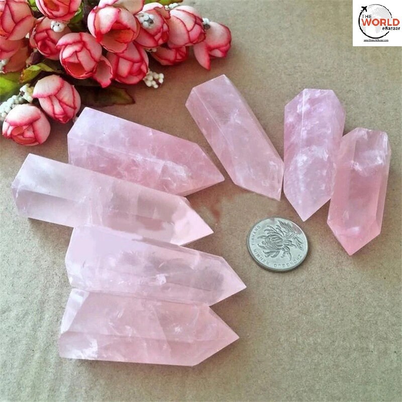 2 Sizes 100% Natural Rock Pink Rose Quartz Crystal Wand Point Healing Stone UK 