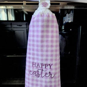 Crochet Hanging Kitchen Towel: Embroidered Easter Decor