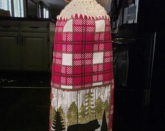Toalla de cocina colgante navideña: adorno de crochet, doble grosor