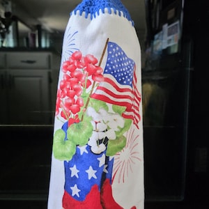 4th of July Hanging Kitchen Towel: Crochet Cotton Topper