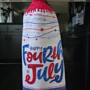 4th of July Hanging Kitchen Towel: Crochet Cotton Topper