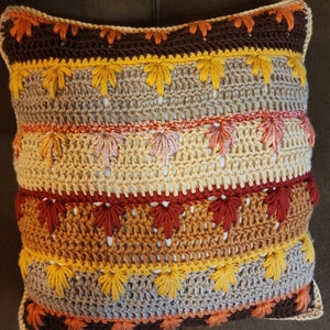 Crochet Throw Pillow: Autumn Colors, 100% Cotton, 16x16