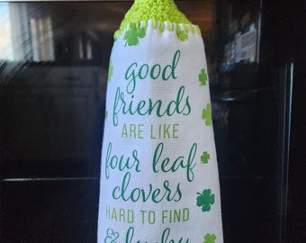 Crochet Hanging Kitchen Towel: St. Patrick's Day Clover Decor