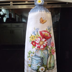 Crochet Hanging Kitchen Towel: Floral Spring Decor