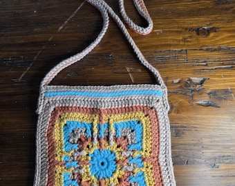 Crochet Crossbody Bag: Granny Square Purse, Cotton Lined