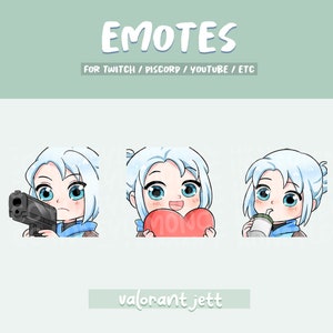 Custom Valorant Jett Emotes for Twitch, Discord, Youtube, and Streaming | Valorant Streamer emotes pack sticker badges