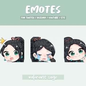 Custom Valorant Sage Emotes Pack 2 for Twitch, Discord, Youtube, and Streaming | Valorant Streamer emotes pack sticker badges bundle 2