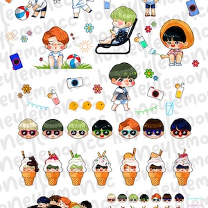 BTS bangtan chibi stickers fanart kpop army borahae | digital printable download for scrapbook planner