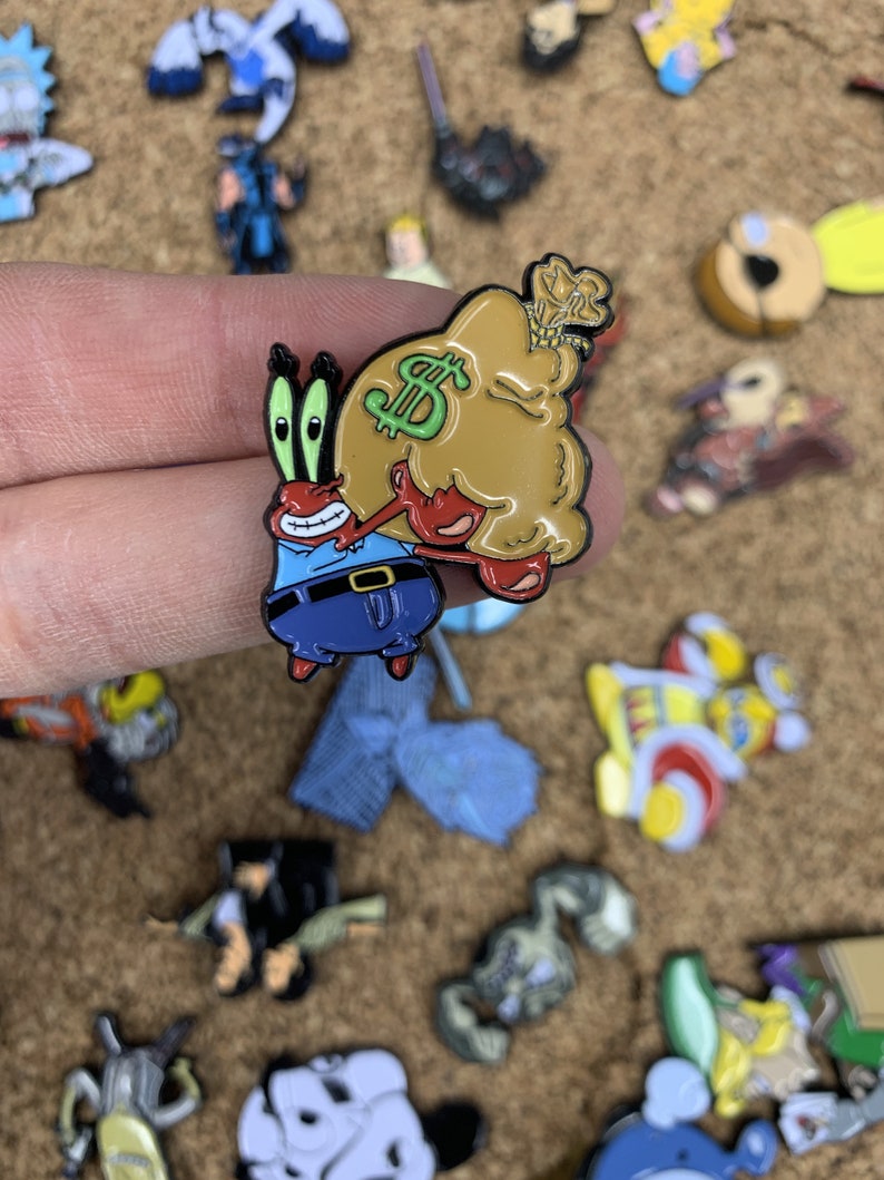 Mr. Krabs Money Bags SpongeBob Custom Enamel Pin Pins Badge Etsy