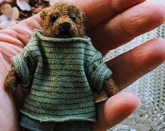 Needle Felted Tiny Teddy Bear Adorable Miniature Hand Sculpted Hand Crafted Fibre Art Bear Ooak Needle Felting Bespoke Bear Gift Bear