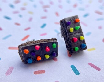 Cosmic Brownie Stud Earrings, Food Earrings, Brownie Earrings, Dessert Studs, 90s nostalgia food