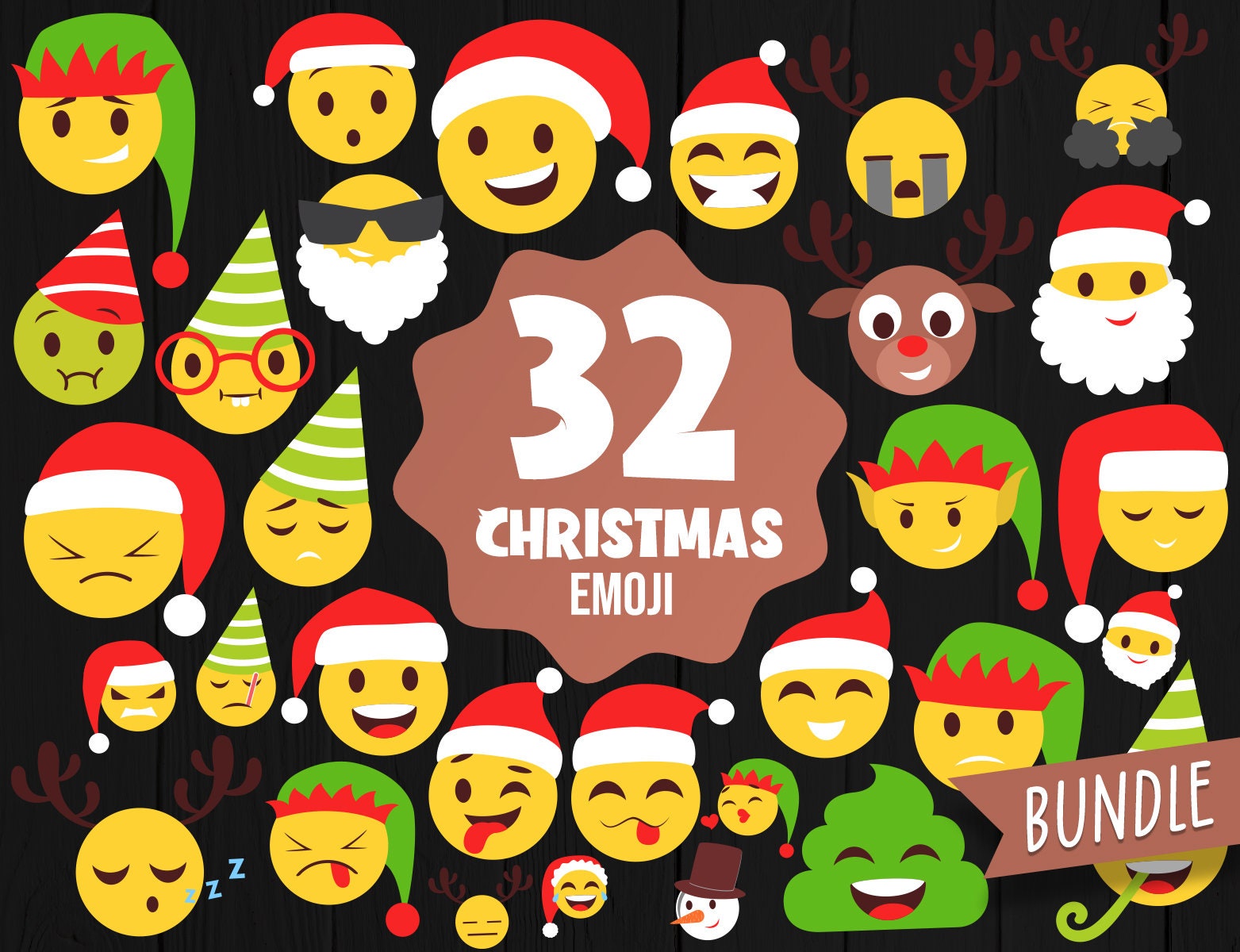 32 Christmas Emoji Clipart Collection Christmas Emoji SVG | Etsy