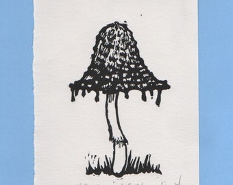 Mini impression champignons, Linocut original