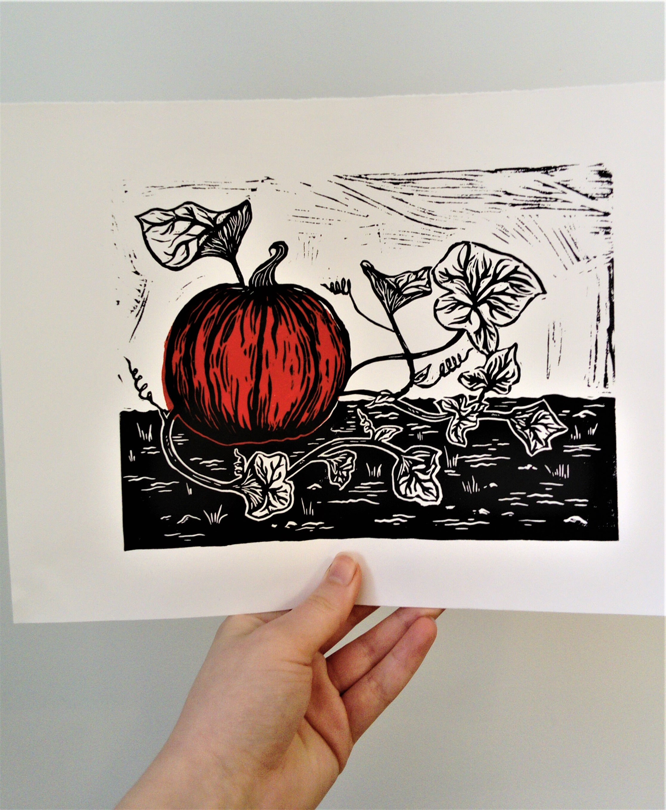 Impresión original de Linocut ‘Pumpkin patch’ | Etsy