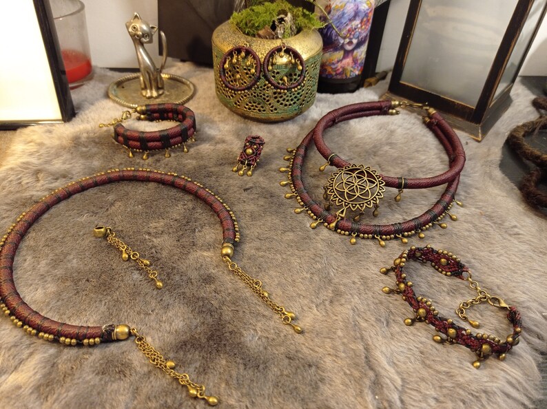 Mandala Collection Black cherry . Macram\u00e9 bracelet