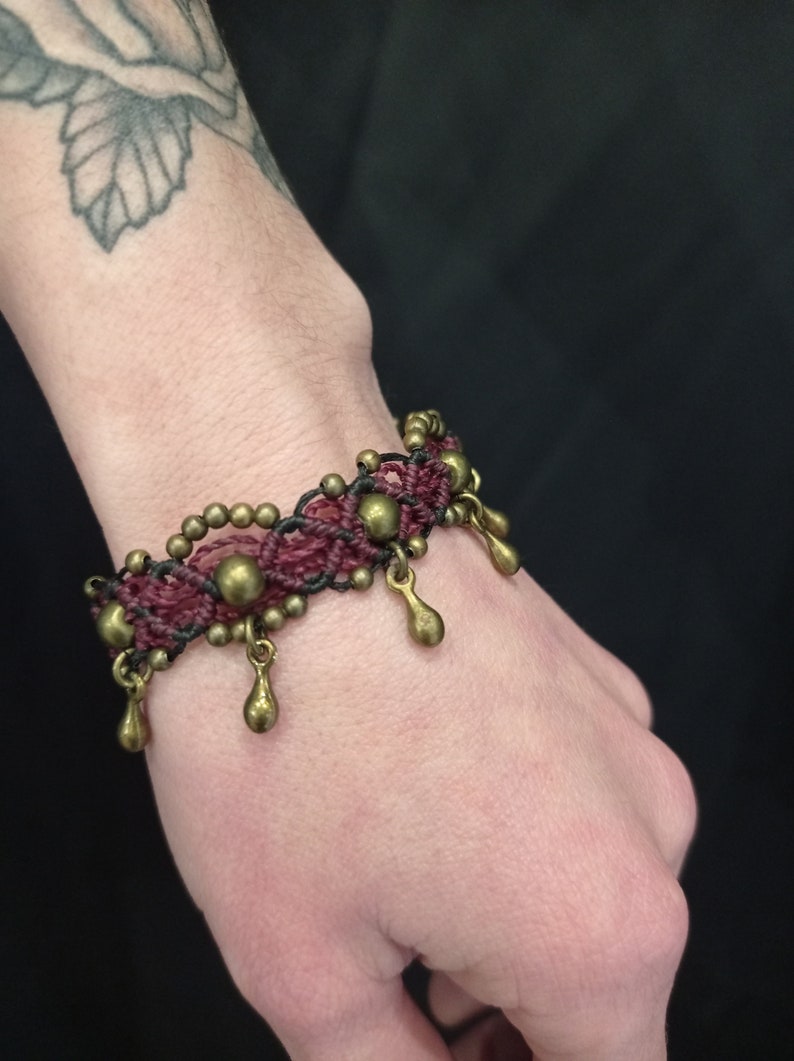 Mandala Collection Black cherry . Macram\u00e9 bracelet