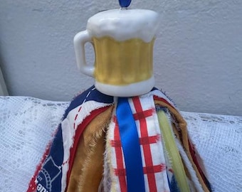 Adorno de jarra de cerveza de cerámica hecho a mano, borla de cerámica para coctelera, borla de coctelera reutilizada, adorno caprichoso