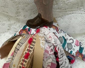 Adorno de bota de vaquero con borla, borla de cerámica, borla reciclada, adorno original