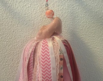 Borla caprichosa para salero, Borla de tela hecha a mano, Borla de cerámica para salero, Borla para salero reciclada, Adorno caprichoso