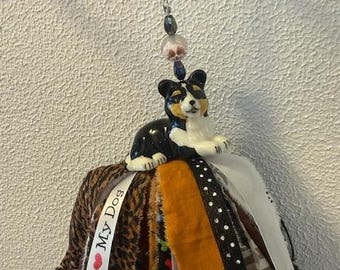 Adorno de borla de tela caprichosa, decoración de salero reinventada, detalle de perro en blanco y negro
