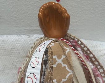 Borla de cerámica con forma de pelota de béisbol reciclada, adorno hecho a mano
