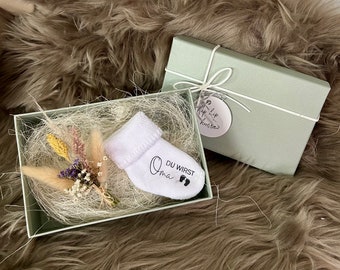 Schwangerschaft verkünden mit Babysocke Du wirst OMA OPA Socke personalisiert - Bekanntgabe - Geschenkbox Ihr werdet Oma und Opa