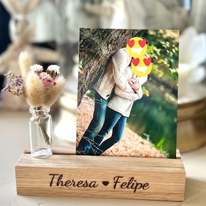 Kartenhalter aus Holz mit kleiner Vase und Trockenblumen- Fotohalter- Bilderleiste- Geburt- Hochzeit-Jubiläum-Geburtstag