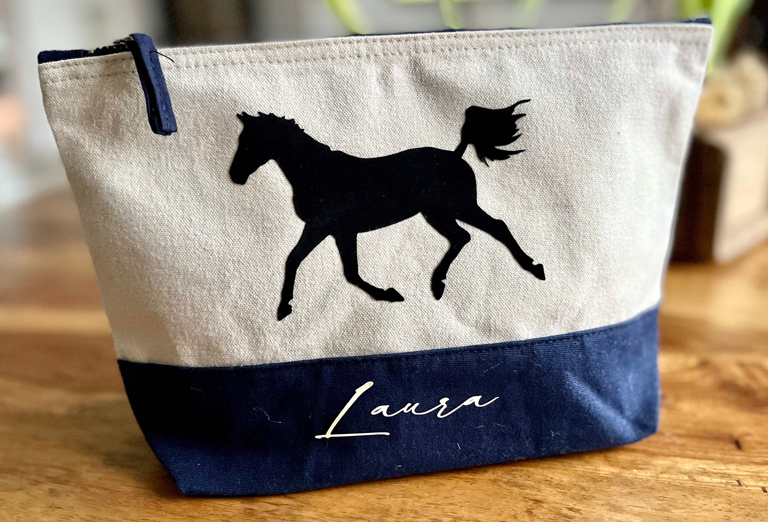 PLITI Make-up-Tasche Für Hund & Pferde-Liebhaber – Canvas-Tasche Mit Spruch, 23x17x5 Cm, Wasserdicht, Reißverschluss