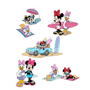 Minnie e Daisy Beach Vibes PNG, Festa di compleanno, Estate, Design a sublimazione, File di artigianato digitale, Disegni clipart, Sfondo trasparente