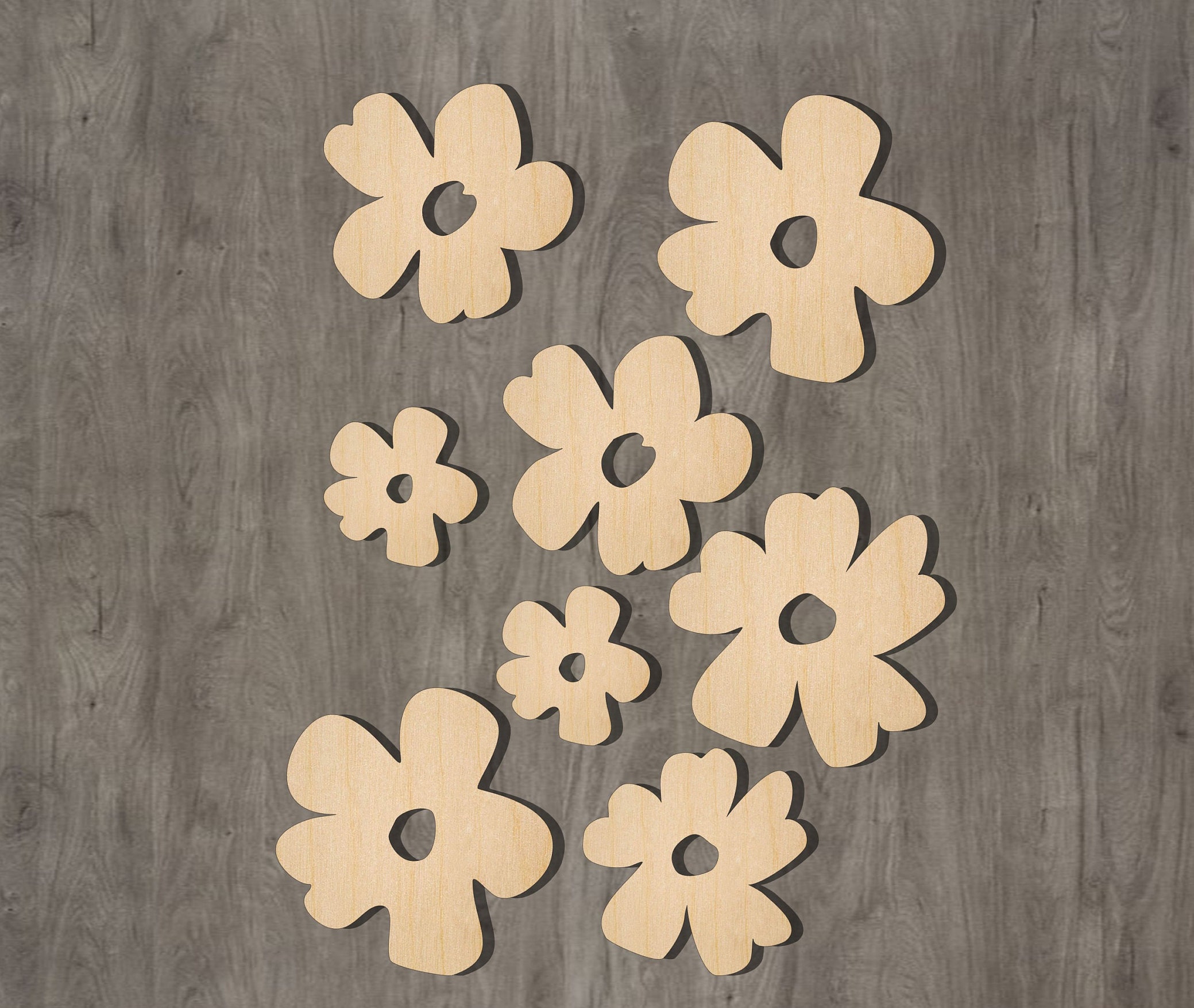Flowers Unfinished Wood Shape Set of 8 Craft Supply Etsy