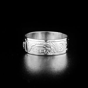 Northwest Coast Indigenous, Hand Carved Sterling Silver 5/16&quot; Orca Ring, First Nations Jewellery, Coast Salish