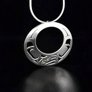 Canadian First Nations, Cutout Sterling Silver and 14K Gold Offset Eagle Pendant, Indigenous Native Jewellery, Tahltan Nation