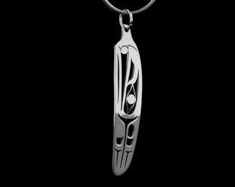 Canadian First Nations, Sterling Silver Mini Raven Feather Pendant, Indigenous Native Jewellery, Tahltan Nation