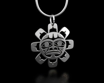 Canadian First Nations, Sterling Silver Mini Sun Pendant, Indigenous Native Jewellery, Tahltan Nation