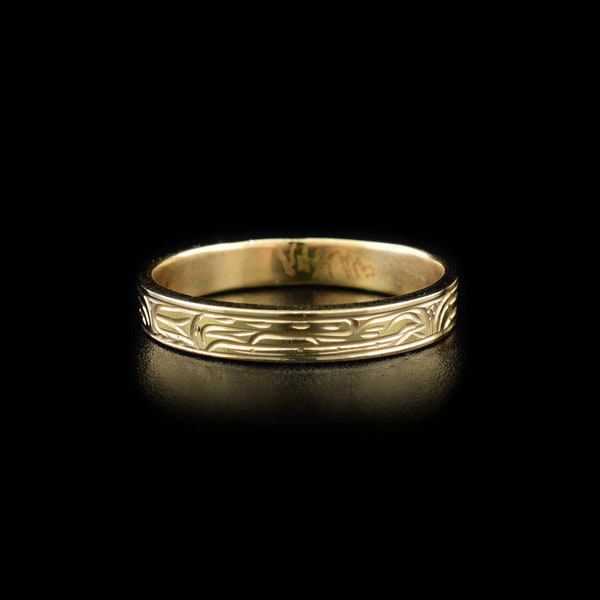 Canadian First Nations, Hand Carved 14K Gold Dainty Wolf Ring, Indigenous Native Jewellery, Kwakwaka'wakw